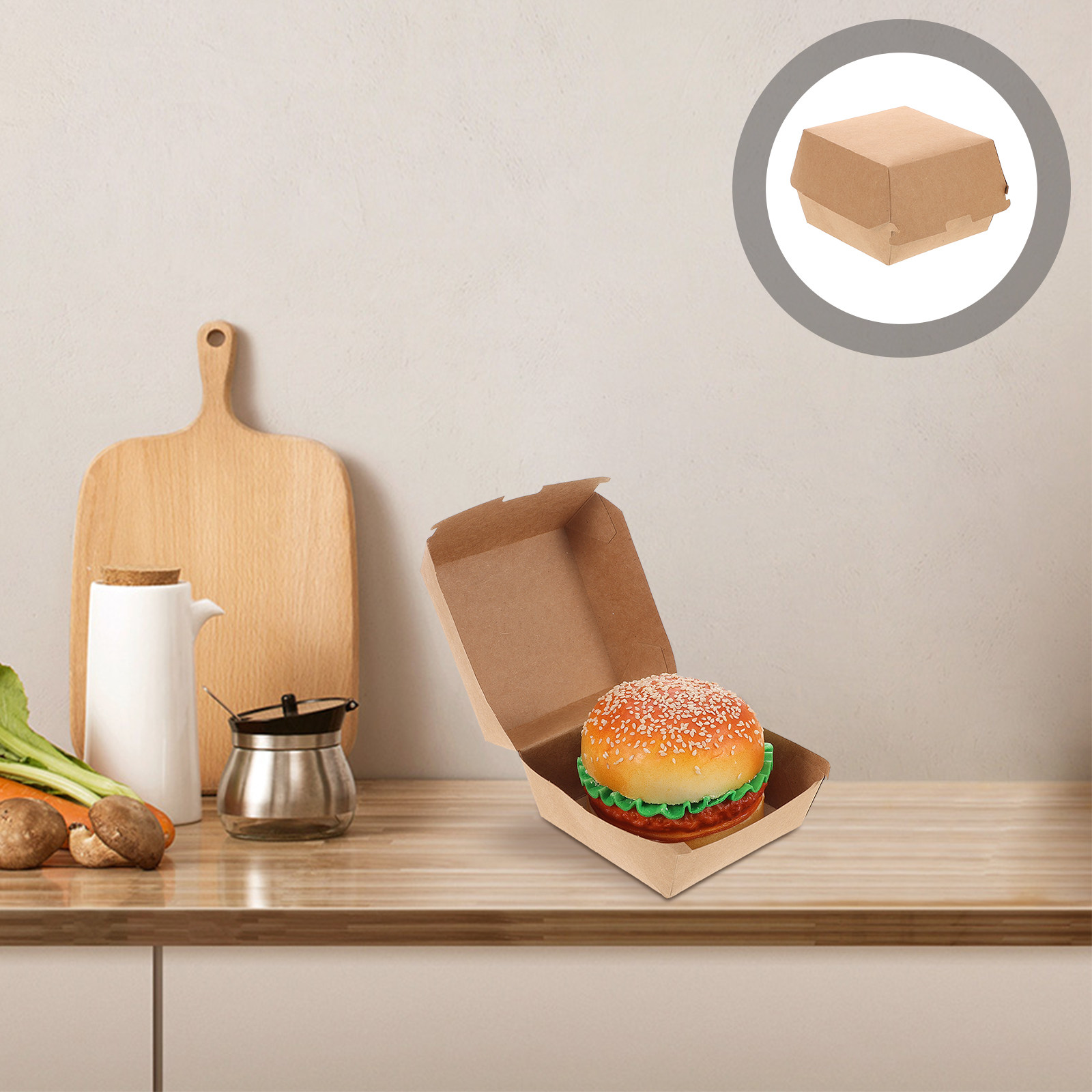 Kraft Paper Box - 30 قطعة من علب البرغر المصنوعة
